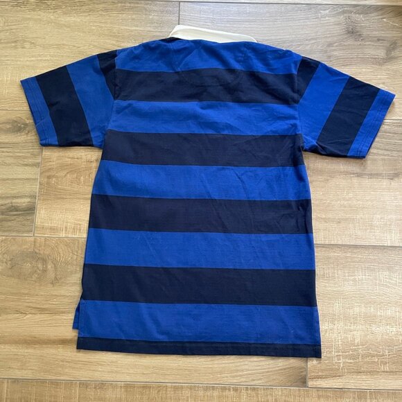 Polo Ralph Lauren Shirt Youth XL Blue & Black Stripe Rugby Collared Small Pony - Picture 7 of 12